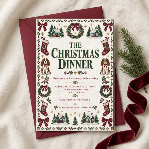 Convite de Jantar de Natal com Laços Burgundy e Ca