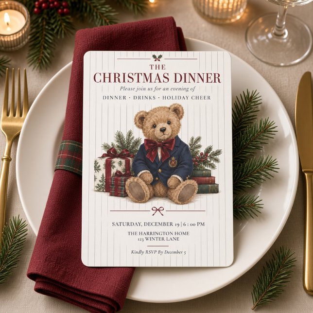 Convite de Jantar de Natal com Urso Teddy Elegante (Criador carregado)