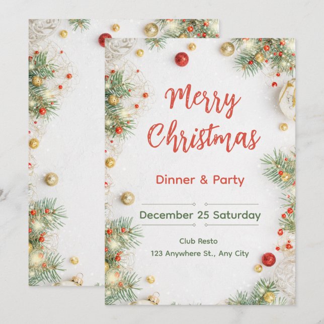Convite de Jantar de Natal Elegante (Frente/Verso)