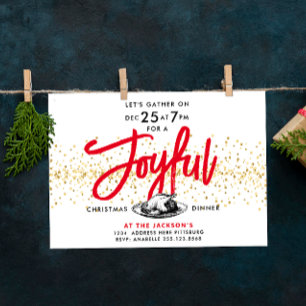 Convite de Jantar de Natal Moderno Vermelho Dourad