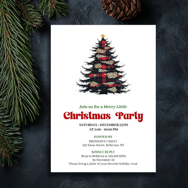Convite de Jantar de Natal Xadrez Vermelho Elegant (Elegant Red Black Plaid Christmas Dinner Invite)