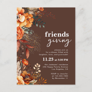 Convite de jantar Friendsgiving floral outonal