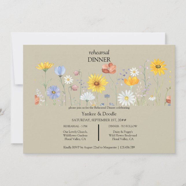 Convite de jantar para casamento de primavera com  (Frente)