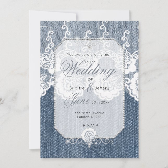 Convite de jeans e diamantes (Frente)