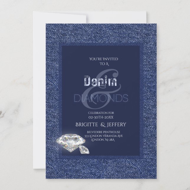 Convite de jeans e diamantes (Frente)