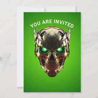 Convite de Jogo Cyberpunk Mecha Skull Verde Neon