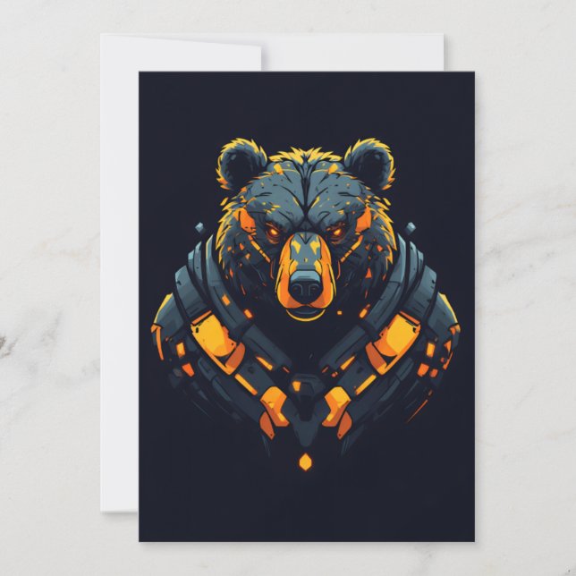 Convite de Jogos Bear Cyberpunk Mecha Neon (Frente)
