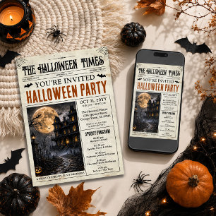 Convite de Jornal de Halloween com Programa