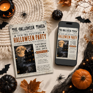 Convite de Jornal de Halloween, Festa de Halloween
