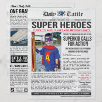 Convite de Jornal de Super-Herói - 6.5 x 8.75