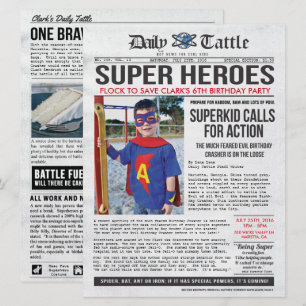 Convite de Jornal de Super-Herói - 6.5 x 8.75