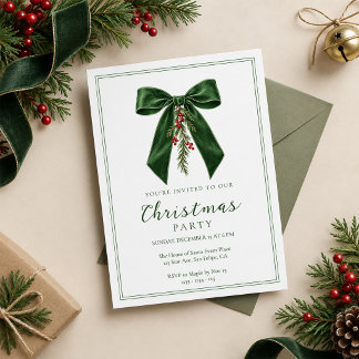Convite de Laço de Natal Verde Elegante
