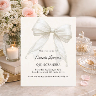 Convite de laços de quinceanera pérolas creme marf