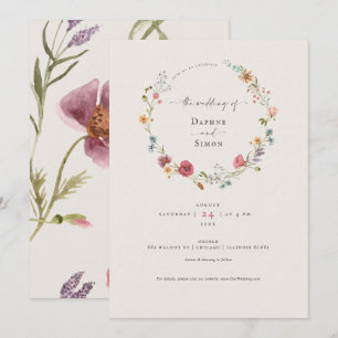 Convite de letra de aquarela de flores silvestres