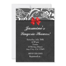 Convite de lingerie de couro preto e renda branca
