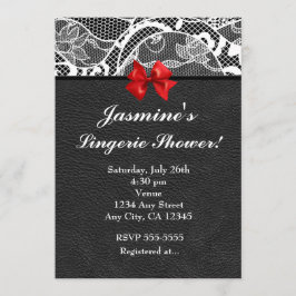 Convite de lingerie de couro preto e renda branca