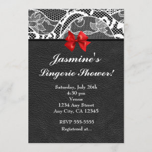 Convite de lingerie de couro preto e renda branca