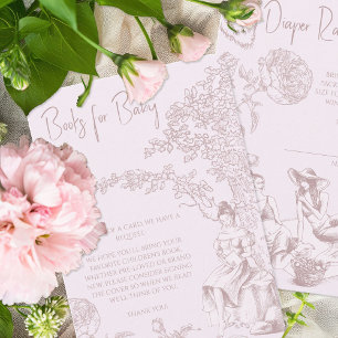 Convite de Livro de Chuvinha de Bebê Elegante Rosa