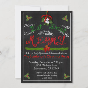 Convite de Lousa Vintage de Natal Comer Beber