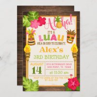 Convite de Luau Birthday - Texto Laranja