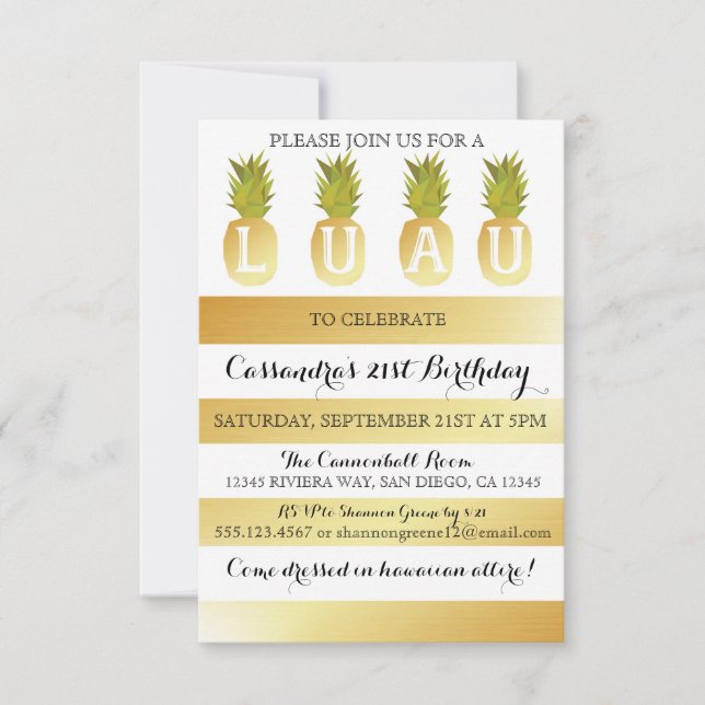 Convite de Luau para Aniversário, Chá de Bebê, etc (Frente)