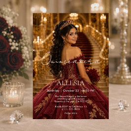 Convite de Luxo Burgundy Dourado para Quinceañera