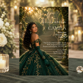 Convite de Luxo Esmeralda Dourado para Quinceañera