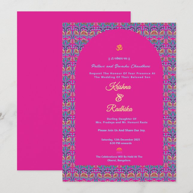 Convite de luxo étnico hindu para casamento indian (Frente/Verso)