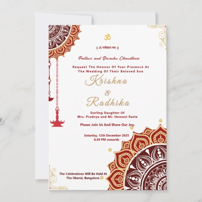 Convite de luxo étnico para casamento hindu indian (Frente)