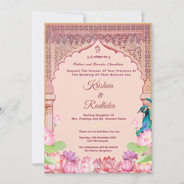 Convite de luxo étnico para casamento indiano (Frente)
