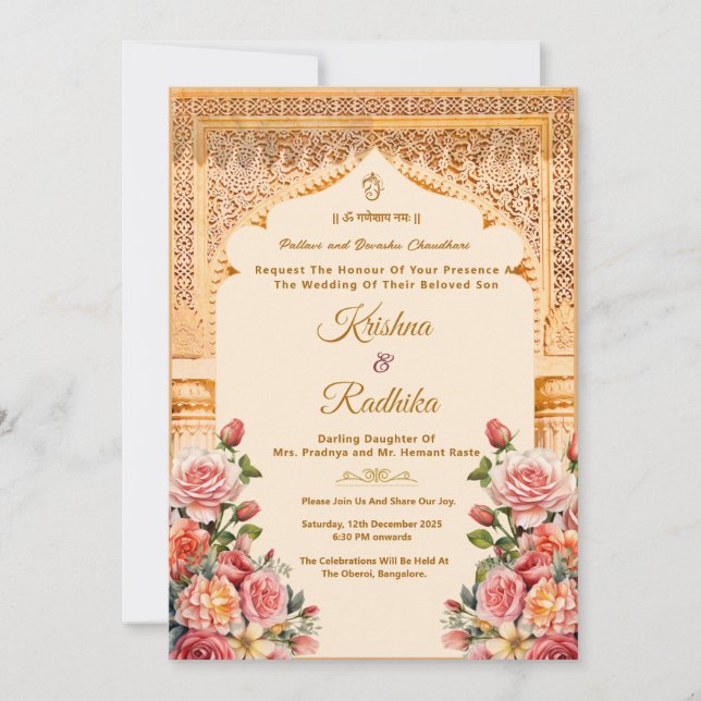 Convite de luxo étnico para casamento indiano (Frente)