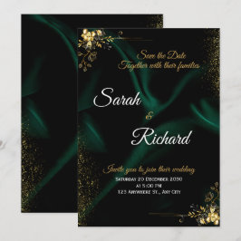 Convite de Luxo para Casamento em Ouro Esmeralda