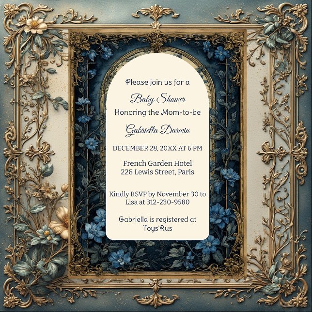 Convite de Luxo para Chá de Bebê em Toile Francesa (Vintage French Toile Soft Blue Baby Shower Luxury Invitation)