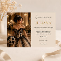 Convite de Luxo Preto e Champanhe para Quinceañera