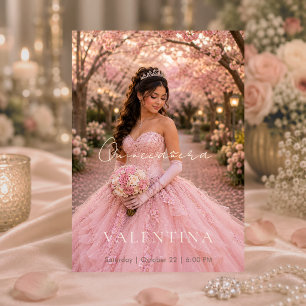 Convite de Luxo Rosa Bege para Quinceañera