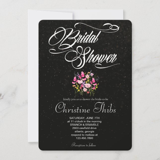 Convite de Luxo Rosa Floral para Chá de Noiva (Frente)