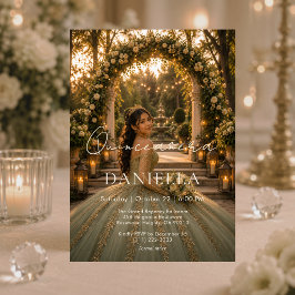 Convite de Luxo Verde Sage para Quinceañera