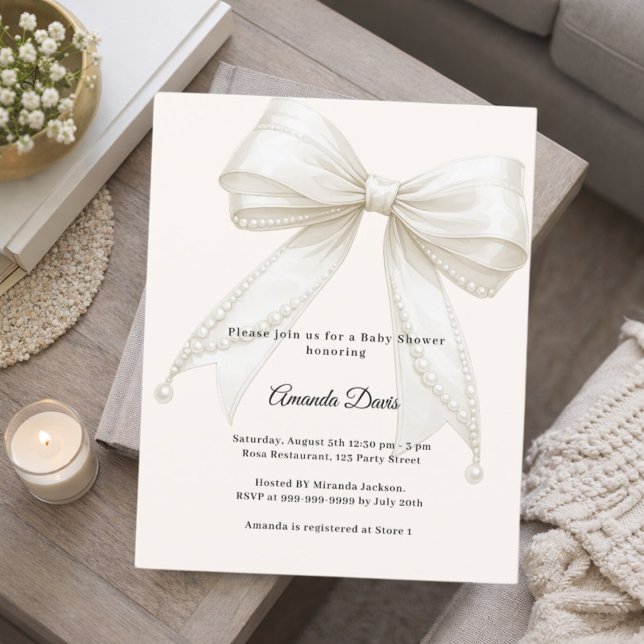 Convite de luxuoso Baby Shower com pérolas de marf (Criador carregado)