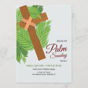 Convite de madeira da cruz e das palmas
