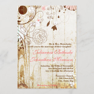 Convite de madeira floral do casamento do chique