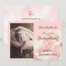 Convite de madrinha com rosa cor de rosa