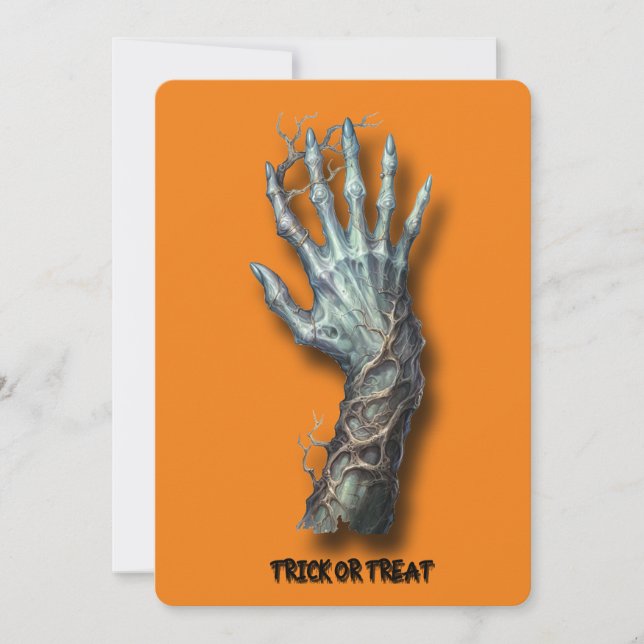 Convite de Mão de Zumbi Assustador de Halloween  (Frente)