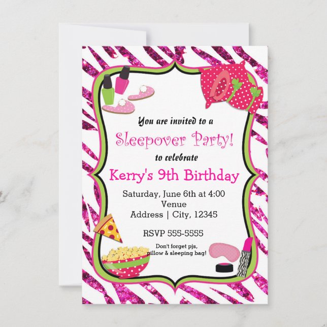 Convite de Maquiagem para Festa de Pyjamas de Meni (Frente)