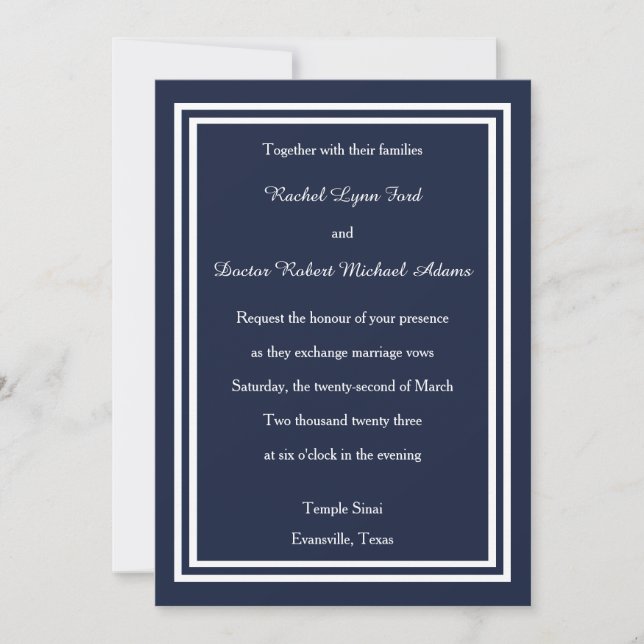 Convite de Marinho Duplo - 5x7Wedding (Frente)