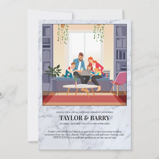 Convite de Mármore para Chá de Bebê Virtual (Frente)