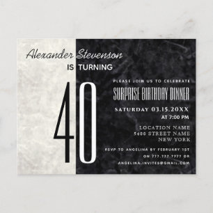 Convite de Mármore Preto e Branco para Aniversário