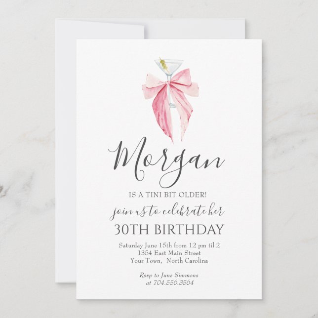 Convite de Martini PINK bow Um Pouquinho Mais Velh (Frente)