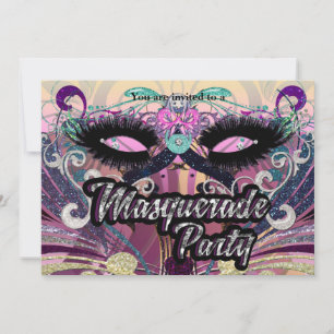 Convite de Máscara de Cílios Glam de Festa de Másc