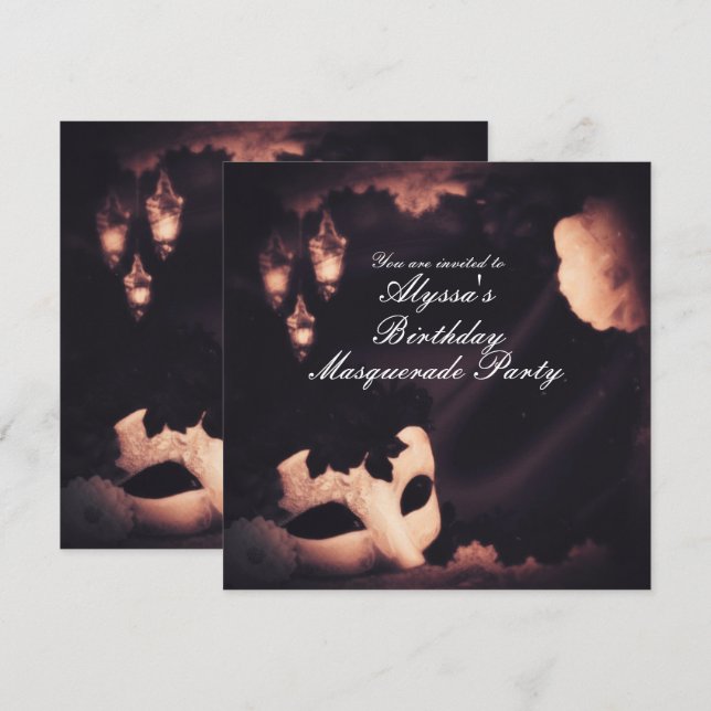 Convite de Máscara de Mascarada Vintage Elegant Gl (Frente/Verso)