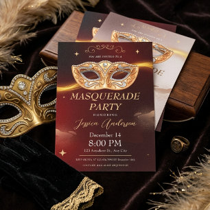 Convite de Máscara de Ouro Borgonha Luxuosa para F